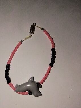 Whale Charm Beaded Bracelet - Pink Coral & Black